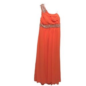 Coral / Melon Beaded One Shoulder Gown by Jodi Kristopher Size 11